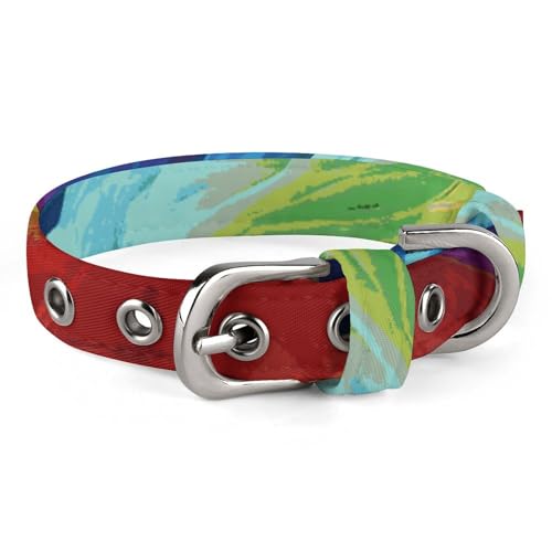 Hundehalsband, verstellbar, Oxford-Stoff, Regenbogen-Rauchdruck, personalisierbar, für kleine und mittelgroße Haustiere von LMNGH