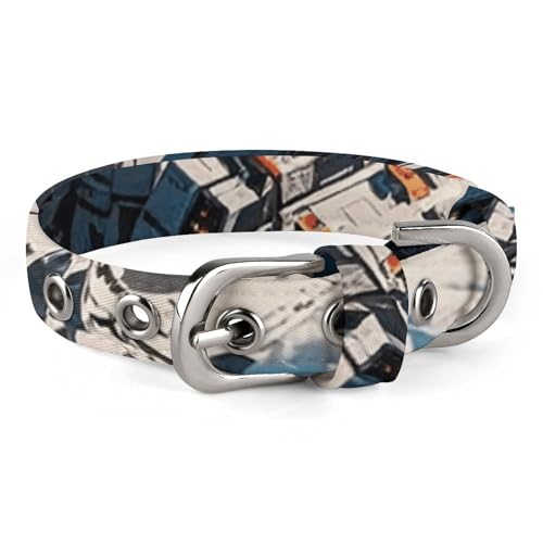 Hundehalsband, verstellbar, Oxford-Stoff, marineblau, Raumschiff-Muster, personalisierbar, für kleine und mittelgroße Haustiere von LMNGH