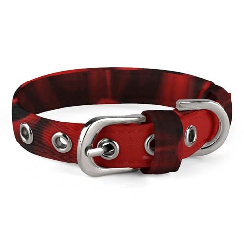 Hundehalsband, verstellbar, Oxford-Stoff, rote Blume auf schwarzem Druck, personalisierbar, für kleine und mittelgroße Haustiere von LMNGH