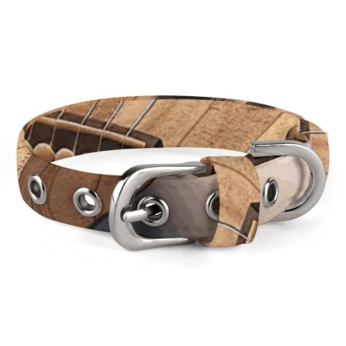 Hundehalsband für kleine und mittelgroße Haustiere, verstellbar, Oxford-Stoff, Gitarre, Holzdruck, Haustierhalsband, personalisierbar von LMNGH