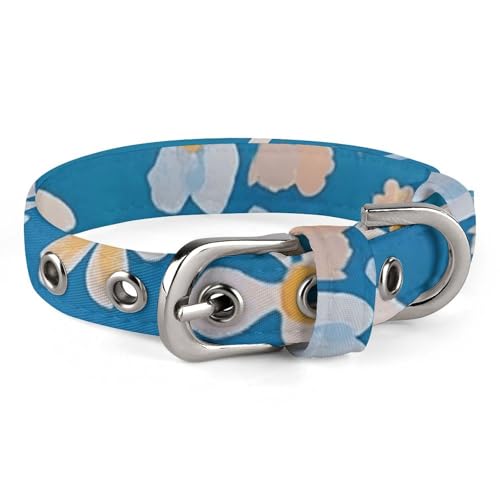 Hundehalsband für kleine und mittelgroße Haustiere, verstellbar, Oxford-Stoff, blauer Blumendruck, Haustierhalsband, personalisierbar, für Katzen und Hunde von LMNGH