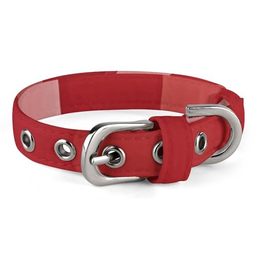 Hundehalsband für kleine und mittelgroße Haustiere, verstellbar, Oxford-Stoff, rot kariert, weiß, quadratisch, bedruckt, Haustierhalsband, personalisierbar von LMNGH