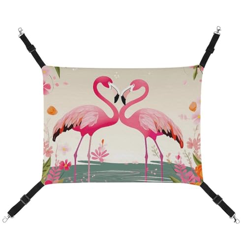 LMNGH Hängende Katzenhängematte, atmungsaktive Hängematte, ruhende Schlafunterlage, Katzen, verstellbare Flamingos und Blumen, bedrucktes Katzenbett, Haustierhängematte von LMNGH