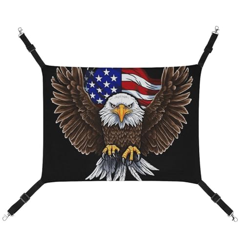 LMNGH Hängende Katzenhängematte, atmungsaktive Hängematte, ruhende Schlafunterlage für Katzen, verstellbar, USA-Flagge, patriotischer Adler, bedrucktes Katzenbett, Haustierhängematte von LMNGH