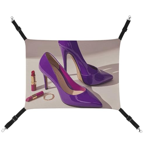 LMNGH Hängende Katzenhängematte, atmungsaktive Hängematte, ruhende Schlafunterlage für Katzen, verstellbar, elegant, violett, High Heels mit Lippenstift, bedruckt, Katzenbett, Haustierhängematte von LMNGH