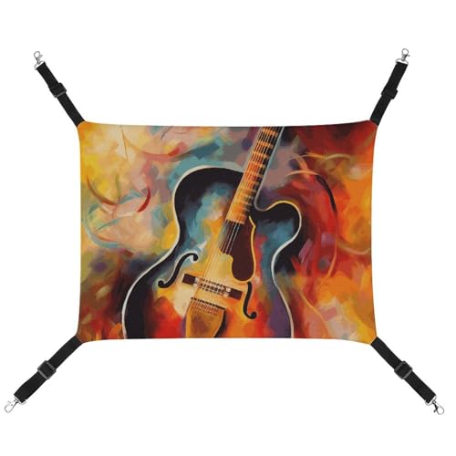 LMNGH Hängende Katzenhängematte, atmungsaktive Hängematte zum Ausruhen, Schlafunterlage, verstellbar, abstrakte Aquarell-Gitarre, bedruckt, Katzenbett, Haustier-Hängematte von LMNGH