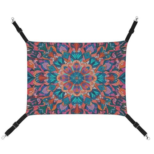 LMNGH Hängende Katzenhängematte Katze Atmungsaktive Hängematte Ruhen Sleepy Pad Katzen Verstellbar Bohemian Psychedelic Pfau Mandala Bedrucktes Katzenbett Haustier Hängematte von LMNGH