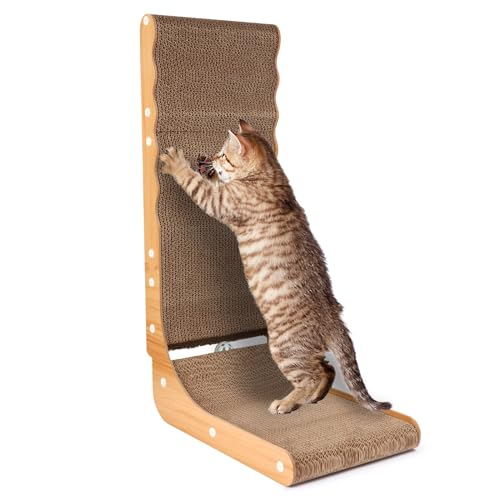 L Shape Cat Scratcher, 26 Inch Cat Scratchers for Indoor Cats, Protecting Furniture Cat Scratch Pad, Cardboard Cat Scratching with Ball Toy von LMTNNB