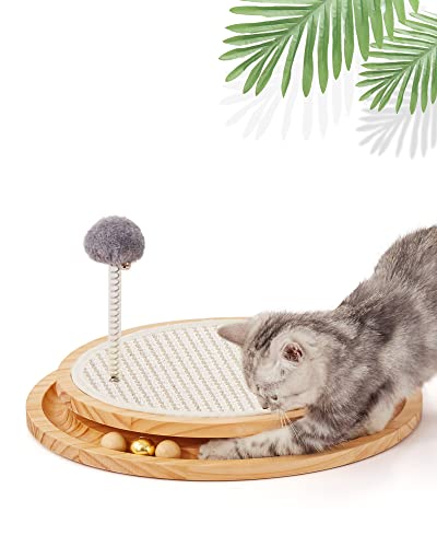 LMUGOOS Cat Scratcher, Cat Natural Sisal Scratching Pad, Kitten Interactive Toy with Ball Track Spring Ball for Chasing Hunting Mental Physical Exercise Puzzle von LMUGOOS