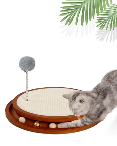 LMUGOOS Cat Scratcher, Cat Cratch Sisal Pad mit Holz Roller Ball Spielzeug, Katzenkratzer Interaktives Spielzeug für Indoor Katzen, Befriedigt Kätzchen Kratzen, Jagen und Jagd von LMUGOOS