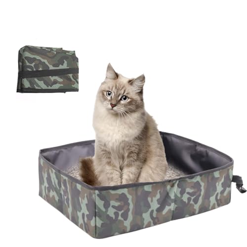 Katzentoilette Tragbare,Reise Faltbar Katzentoilette Wasserdicht und Atmungsaktiv,Katzentoilette Reise Für Katze Faltbare,Tragbare Faltbare Katzentoilette für Auto Reisen Camping,Groß (Military Green) von LNGJIN