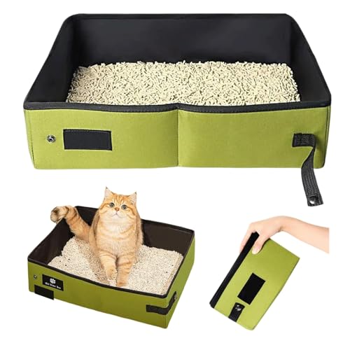 Katzentoilette Tragbare,Reise Faltbar Katzentoilette Wasserdicht und Atmungsaktiv,Katzentoilette Reise Für Katze Faltbare,Tragbare Faltbare Katzentoilette für Auto Reisen Camping Grün, Groß 45 * 35cm von LNGJIN