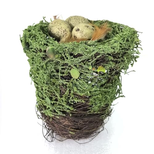 LNGODEHO 1 x künstliches Rattan-Kolibri-Haus, Vogel-Eier, Wildtiere, Naturfaser, Brutvogel für Garten, Terrasse, Hof, Dekoration (grün, 26 cm) von LNGODEHO