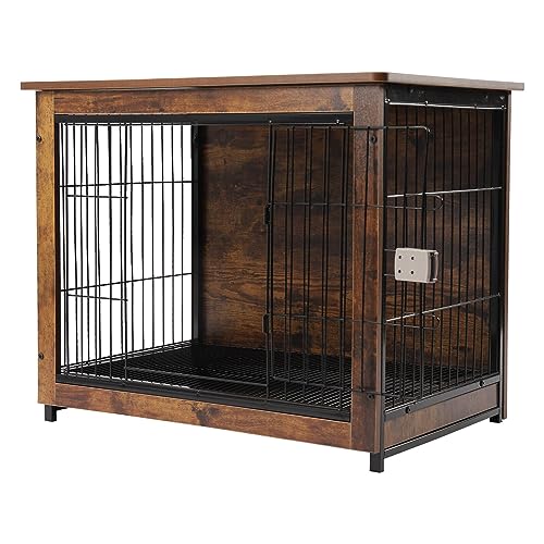 HundekäFig Aus Holz 31.5 * 21.6 * 25.6 Zoll mit abnehmbarem Boden Tablett FüR Kleine Mittelgrosse Hunde Bis Zu 66 Kg von LNINNERY