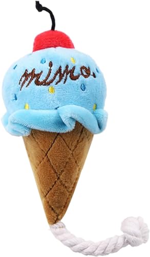 LNYMZD Braun-blaues Eiscreme-Hundespielzeug mit Quietschspielzeug, Kauspielzeug für Welpen mit Seilen, Plüschspielzeug für kleine bis mittelgroße Hunde und Katzen, Haustierbedarf von LNYMZD