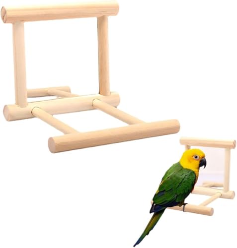 LNYMZD Vogelspiegel für Papageien, Vogelständer, Sitzstange mit Spiegel, Holzspiegel mit Landeplatz, Vogelspielzeug für Graupapageien, Aras, Sittiche, Nymphensittiche Spielzeug Vögel von LNYMZD