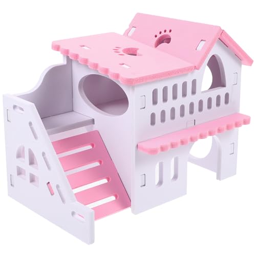 LOGOFUN Hamsterhaus Meerschweinchenversteck Doppelschichtiges Hamsterversteck Kleintiervilla Haus für Kleintierkäfig Zubehör - Rosa Weiß von LOGOFUN