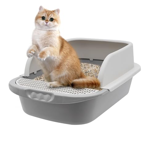 Enclosed Stainless Steel Cat Litter Box with Lid Litter Box for 8,82 Pfund Cats Metal Litter Pan Tray with High Wall Sides Enclosure, Non-Sticky, Anti-Leakage, Easy Cleaning Grau+Weiß von LOIRIIC