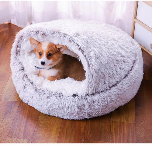 LOMUG Hunde Beruhigungsbett, 50cm Hundehöhle, Kuschelhöhle Hund, Hundebett Hunde Waschbar Rund, Halbgeschlossenes Hundeloch, Donut Hundebett Passend für Kleine Hunde und Katzen von LOMUG