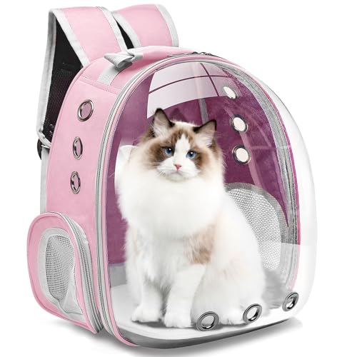 Katzentrage-Rucksack, Haustiertrage-Rucksack, Vorderrucksack für kleine und mittelgroße Katzen, Welpen, Hundetrage-Rucksack, Tasche, Raumkapsel, Haustiertrage für Reisen, Wandern und Outdoor (Rosa) von LONENESSL