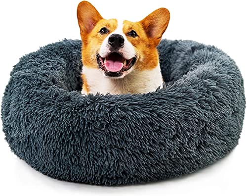 LONENESSL Hundebett Katzenbett Flauschig Rund Hundekissen, Hundekorb Waschbar S/M/L/XL für Kleine, Mittelgroße und Große Hunde Katzen,Plüsch - Donut Kuscheliges Hundesofa,Rutschfestes Hundematte von LONENESSL