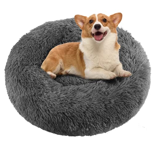 LONENESSL Hundebett Katzenbett Flauschig Rund Hundekissen, Hundekorb Waschbar S/M/L/XL für Kleine, Mittelgroße und Große Hunde Katzen,Plüsch - Donut Kuscheliges Hundesofa,Rutschfestes Hundematte von LONENESSL