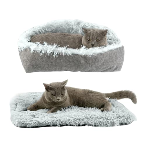 ToKinCen Katzenbett waschbar Katzen Bettchen,61x51cm Katzenbett Plüsch Weich Katze Schlafen Bett Katzensofa Flauschige Katzenbett Katzendecke (Grau) von ToKinCen