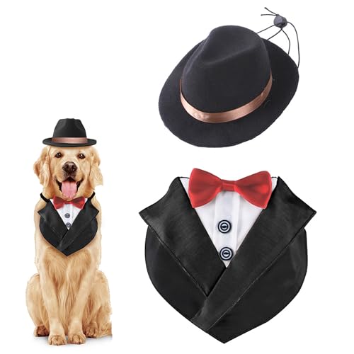 LONGHAO 2 pcs Haustiere Hochzeit Fliege Welpenfliege Smoking Kragen Hunde Smoking Hundehalstuch Hochzeit Formelle Hund Krawatte,für mittelgroße und Große Hunde (schwarz 1) von LONGHAO