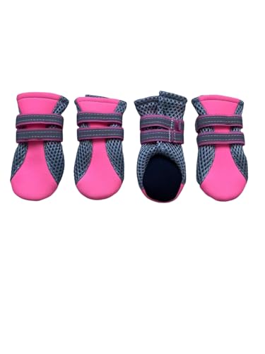 LONSUNEER Puppy Soft Sole Nonslip Mesh Boots 2 Reflective Straps Breathable Set of 4 (Small, Pink) von LONSUNEER