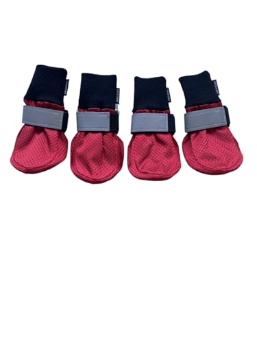 LONSUNEER Winterstiefel, Pfotenschutz, wasserdicht, weiche Sohle und rutschfest, 4 Stück, Farbe: Rot, Größe M von LONSUNEER