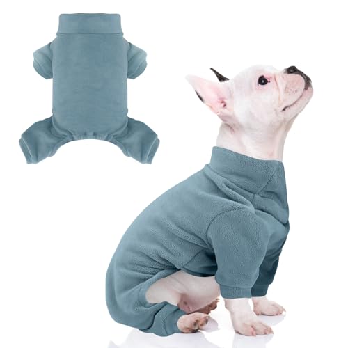 Fleece-Hunde-Pyjama, Rollkragen, Thermo-Schlafanzug, Haustier-Outfit, warmer Einteiler, weiche Welpenkleidung für kleine Hunde und Katzen, Blau, Größe L von LONTEPET