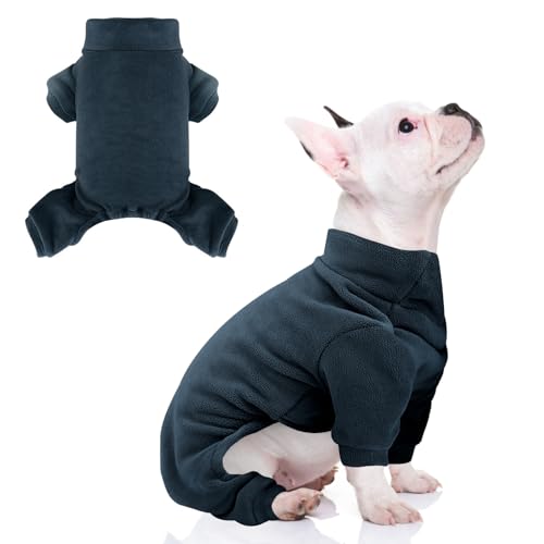 Fleece-Hunde-Pyjama, Rollkragen, Thermo-Schlafanzug, Haustier-Outfit, warmer Einteiler, weiche Welpenkleidung für kleine Hunde und Katzen, Marineblau, Größe L von LONTEPET