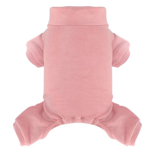 Fleece-Hunde-Pyjama, Rollkragen, Thermo-Schlafanzug, Haustier-Outfit, warmer Einteiler, weiche Welpenkleidung für kleine Hunde und Katzen, Rosa, Größe L von LONTEPET