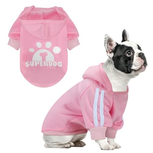 Hunde-Kapuzenpullover mit Loch für die Leine, Haustierkleidung, Welpen-Sweatshirt, Hundepullover, stilvolle Katzenbekleidung für kleine, mittelgroße Hunde und Katzen (Rosa, Größe M) von LONTEPET