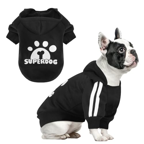 Hunde-Kapuzenpullover mit Loch für die Leine, Haustierkleidung, Welpen-Sweatshirt, Hundepullover, stilvolle Katzenbekleidung für kleine, mittelgroße Hunde und Katzen (Schwarz, Größe M) von LONTEPET