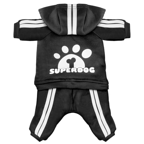 LONTEPET Hunde-Kapuzenpullover, 4 Beine, Overall für kleine Hunde, Welpen, Kleidung, Hundepullover, Sweatshirt, Baumwolle, Hunde-Wintermantel, Katzenbekleidung (Größe L, Schwarz) von LONTEPET