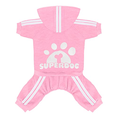 LONTEPET Hunde-Kapuzenpullover mit 4 Beinen, Overall für kleine Hunde, Welpen, Kleidung, Hunde, Pullover, Sweatshirt, Baumwolle, Hunde, Wintermantel, Katzenbekleidung (Rosa, M) von LONTEPET