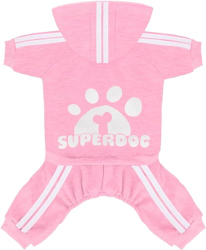 LONTEPET Hunde-Kapuzenpullover mit 4 Beinen, Overall für kleine Hunde, Welpen, Kleidung, Hundepullover, Sweatshirt, Baumwolle, Wintermantel, Katzenbekleidung (Größe XL, Rosa) von LONTEPET