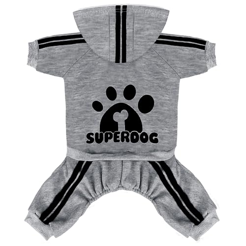 LONTEPET Hunde-Kapuzenpullover mit 4 Beinen, Overall für kleine Hunde, Welpenkleidung, Hundepullover, Sweatshirt, Baumwolle, Wintermantel, Katzenbekleidung (Medium, Grau) von LONTEPET