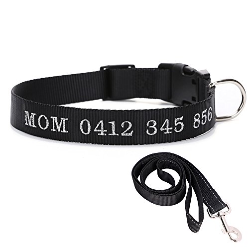 LONTG Hundehalsband mit Name Telefonnummer Adresse Individuell gestalten halsbänder aus Nylon Reflektierend Dog Collar verstellbar für Haustier Welpen Teddy große kleine Hunde dünn mit hundeleine von LONTG