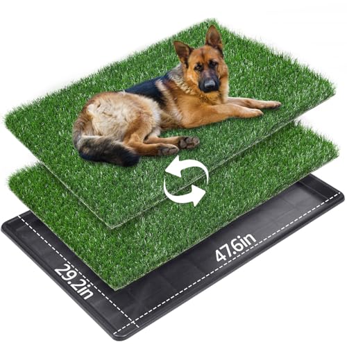 LOOBANI 120,9 x 74,2 cm extra großes Hundegras-Töpfchen mit 2 Ersatz-Kunstrasen, Welpen-Trainingspads, schnelle Saugfähigkeit, tragbares Hundetöpfchen für Terrasse, Balkon, Wohnung von LOOBANI