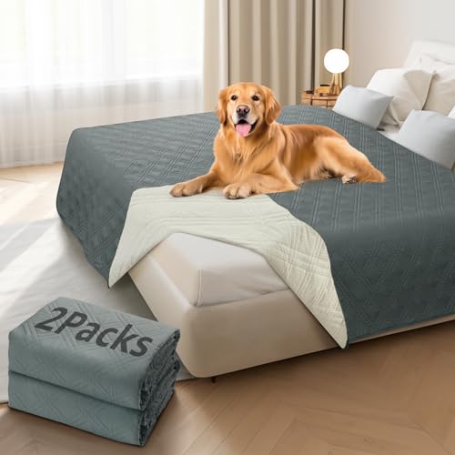 LOOBANI Wasserdichte Hundedecke, rutschfeste Bett-/Couchbezüge für Hunde, 2 Stück, weiche Haustierdecken zum Schutz von Möbeln, Sofa, Auto für Welpen, Katzen, Kinder (172 x 203 cm, Dunkelgrau) von LOOBANI