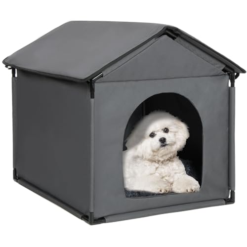 LOOBMBNS Kleine Hundehütte für den Innenbereich, 61 x 55,9 x 61 cm, großes Katzenhaus für den Winter, Hundehütte innen mit weichem Bett, Haustierhaus für kleine Hunde und große Katzen, Grau von LOOBMBNS