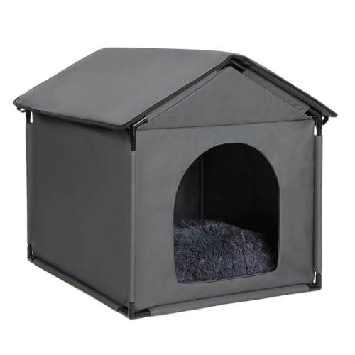 LOOBMBNS Mini-Hundehütte, weich, für den Innenbereich, 40,6 x 35,6 x 30,5 cm, für Mini-Hunde wie Chihuahuas, großes Katzenhaus für Katzen, stabiles Haustierhaus mit weichem Kissen, Oxford-Gewebe, Grau von LOOBMBNS