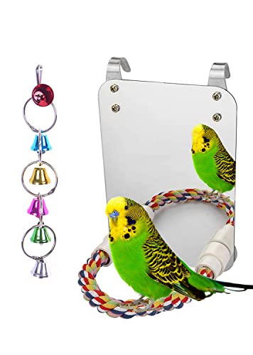 LOPERDEVE 17.8 cm Brautspiegel mit Seil Sitzstange Vogelspielzeug Schaukel bequeme Sitzstange für Graupapageien, Sittiche, Nymphensittiche, S von LOPERDEVE