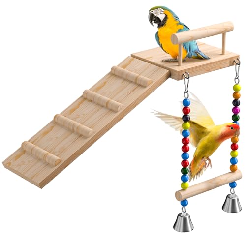 LOPERDEVE Vogelsitzstangen, Plattformschaukel mit Kletterleiter, Vogelspielplatz, Vogelschaukel für grüne Wangen, kleine Lovebirds, Goldene, Hamster, Sittiche, Käfigzubehör von LOPERDEVE