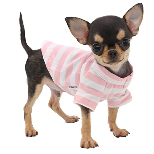 LOPHIPETS Hunde-T-Shirt für kleine Hunde, 100 % atmungsaktive Baumwolle, gestreift, Teetasse, Chihuahua, Yorkie, Welpen, Kleidung, Rosa und Weiß, gestreift, Größe XS von LOPHIPETS