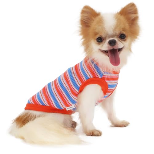 LOPHIPETS Geripptes Hunde-Shirt aus 100 % Baumwolle, für kleine Hunde, Chihuahua, Welpen, Kleidung, Tank-T-Shirt, Rot, Größe L von LOPHIPETS