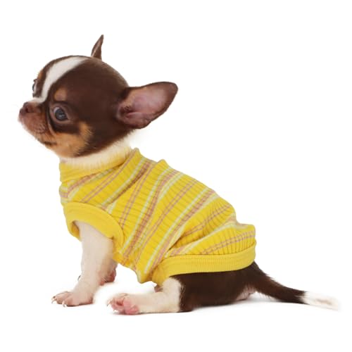 LOPHIPETS Geripptes Hunde-Shirt aus 100 % Baumwolle, für kleine Hunde, Teetasse, Chihuahua, Yorkie, Welpen, Tank, Gelb, Größe XXS von LOPHIPETS