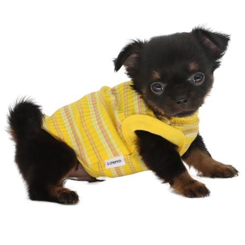 LOPHIPETS Geripptes Hunde-Shirt aus 100 % Baumwolle, für kleine Hunde, Teetasse, Chihuahua, Yorkie, Welpen, Tank, Gelb, Größe XXS von LOPHIPETS